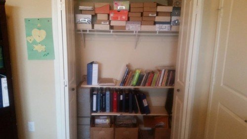 Made a quick and simple shelf to hold excess books and stamp albums