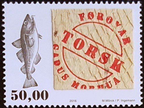 With a real piece of tanned cod skin attached. Yes, it smells faintly fishy.