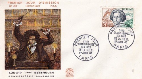France, Scott Nr 1063 (1963)
Dec 22, 1808: A 4-hour Ludwig-palooza concert in Vienna features, among other works of Beethoven, the premieres of his 5th and 6th Symphonies, 4th Piano Concerto, and Choral Fantasy.