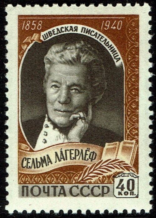 Swedish writer, Selma Lagerlof, the first woman to win the Nobel Prize for Literature, in 1909.