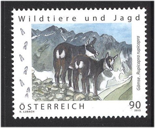Stamp printed in combination offset lithography and Etch-Art (black outline of chamois).